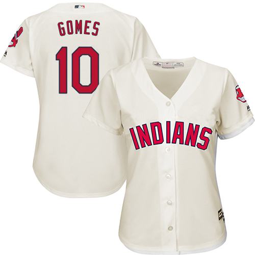 Women Cleveland Indians 10 Yan Gomes Cream Alternate MLB Jersey