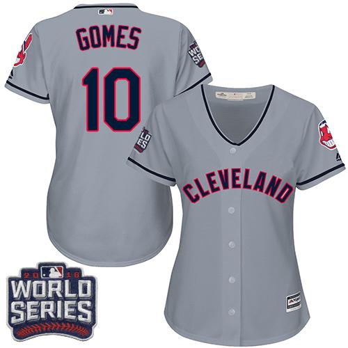 Women Cleveland Indians 10 Yan Gomes Grey 2016 World Series Bound Road MLB Jersey