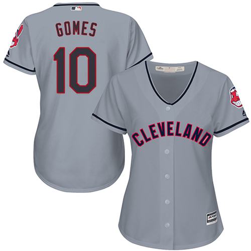 Women Cleveland Indians 10 Yan Gomes Grey Road MLB Jersey
