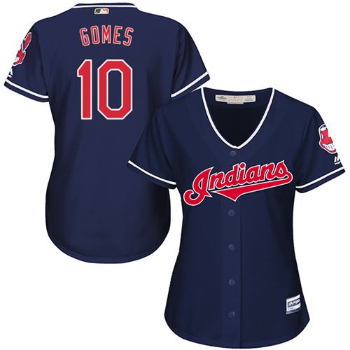 Women Cleveland Indians 10 Yan Gomes Navy Blue Alternate MLB Jersey