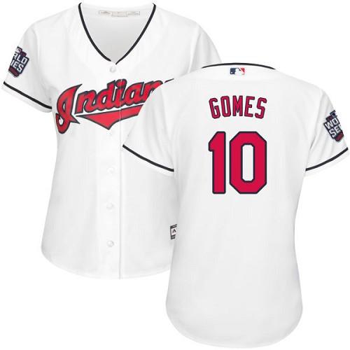 Women Cleveland Indians 10 Yan Gomes White 2016 World Series Bound Home MLB Jersey