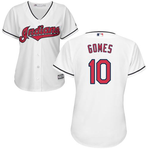 Women Cleveland Indians 10 Yan Gomes White Home MLB Jersey