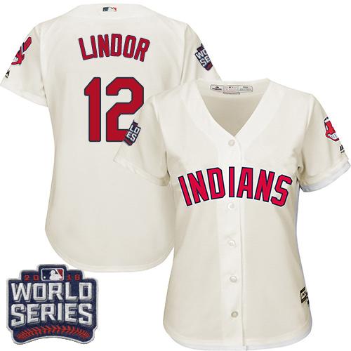 Women Cleveland Indians 12 Francisco Lindor Cream 2016 World Series Bound Alternate MLB Jersey