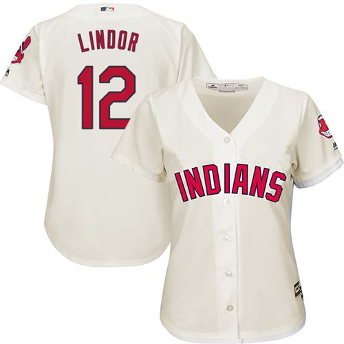 Women Cleveland Indians 12 Francisco Lindor Cream Alternate MLB Jersey