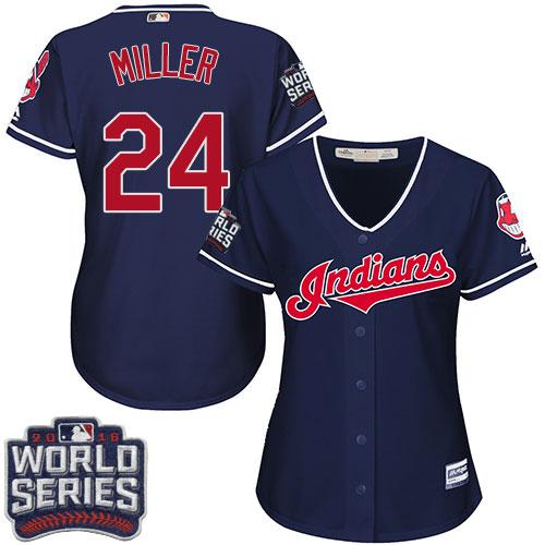 Women Cleveland Indians 24 Andrew Miller Navy Blue 2016 World Series Bound Alternate MLB Jersey