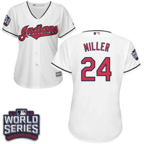 Women Cleveland Indians 24 Andrew Miller White 2016 World Series Bound Home MLB Jersey