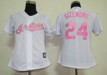 Women Cleveland Indians 24 Sizemore White Jerseys
