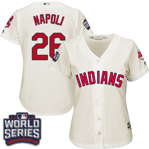 Women Cleveland Indians 26 Mike Napoli Cream 2016 World Series Bound Alternate MLB Jersey