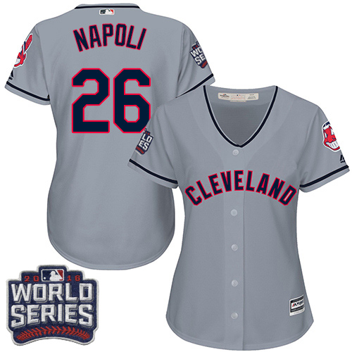Women Cleveland Indians 26 Mike Napoli Grey 2016 World Series Bound Road MLB Jersey
