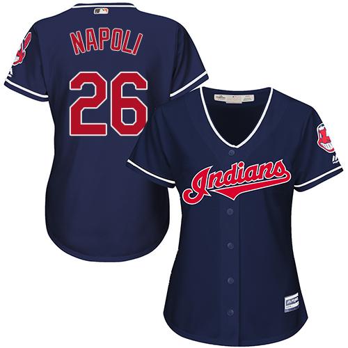 Women Cleveland Indians 26 Mike Napoli Navy Blue Alternate MLB Jersey