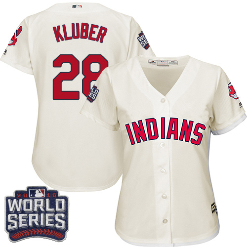 Women Cleveland Indians 28 Corey Kluber Cream 2016 World Series Bound Alternate MLB Jersey