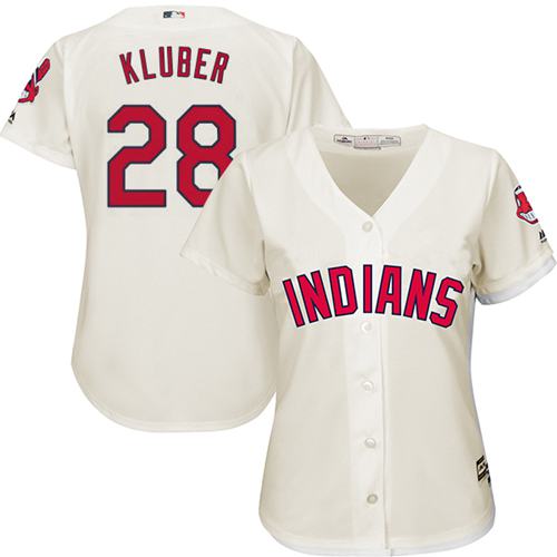 Women Cleveland Indians 28 Corey Kluber Cream Alternate MLB Jersey