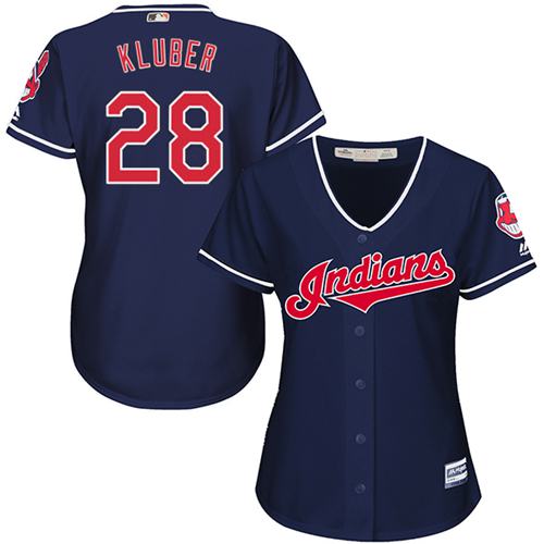 Women Cleveland Indians 28 Corey Kluber Navy Blue Alternate MLB Jersey