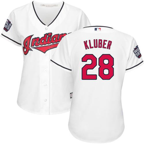Women Cleveland Indians 28 Corey Kluber White 2016 World Series Bound Home MLB Jersey