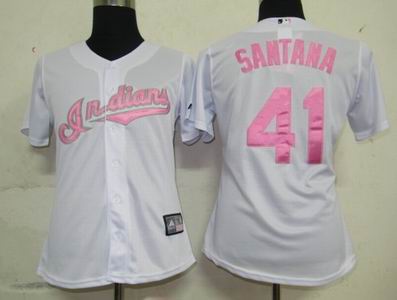 Women Cleveland Indians 41 Santana White Jerseys