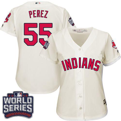 Women Cleveland Indians 55 Roberto Perez Cream 2016 World Series Bound Alternate MLB Jersey