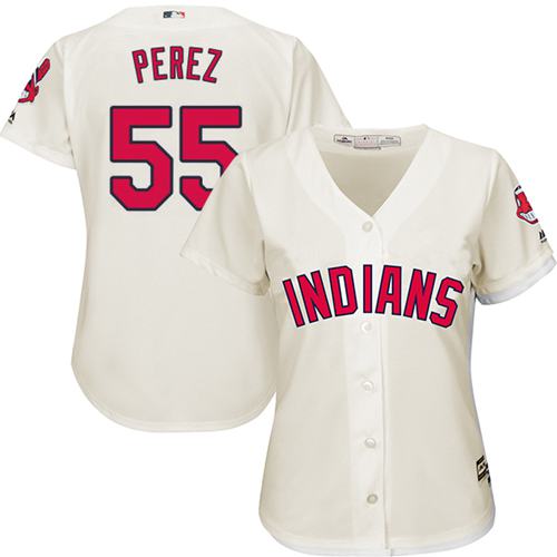 Women Cleveland Indians 55 Roberto Perez Cream Alternate MLB Jersey