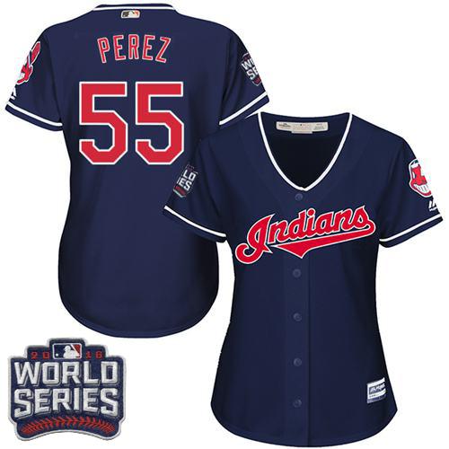 Women Cleveland Indians 55 Roberto Perez Navy Blue 2016 World Series Bound Alternate MLB Jersey