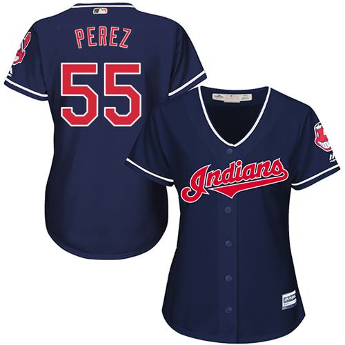 Women Cleveland Indians 55 Roberto Perez Navy Blue Alternate MLB Jersey