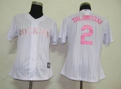 Women Colorado Rockies 2 Tulowitzki White Pink strip Jerseys