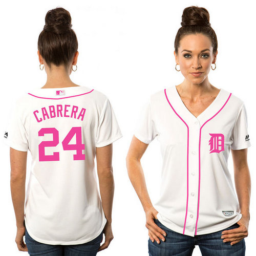 Women Detroit Tigers 24 Miguel Cabrera White Home 2016 Mother-s Day Cool Base Jersey