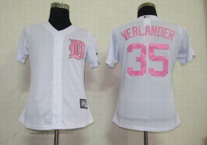 Women Detroit Tigers 35 Verlander White red number Jerseys