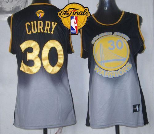 Women Golden State Warriors 30 Stephen Curry Black Grey The Finals Patch Fadeaway Fashion NBA Jersey