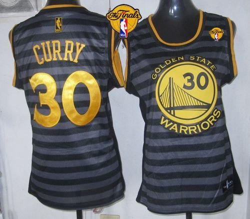 Women Golden State Warriors 30 Stephen Curry Black-Grey The Finals Patch Groove NBA Jersey