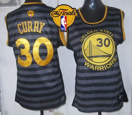 Women Golden State Warriors 30 Stephen Curry Black Grey The Finals Patch Groove NBA Jersey