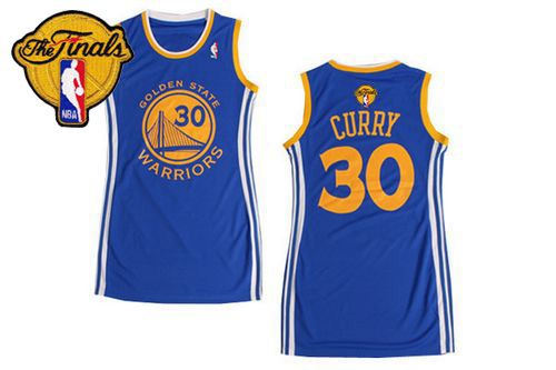 Women Golden State Warriors 30 Stephen Curry Blue The Finals Patch Dress NBA Jersey