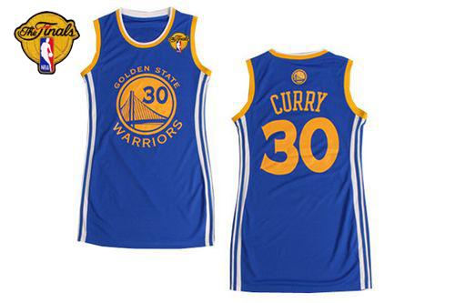 Women Golden State Warriors 30 Stephen Curry Blue The Finals Patch Dress NBA jersey