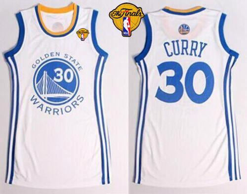 Women Golden State Warriors 30 Stephen Curry White The Finals Patch Dress NBA Jersey