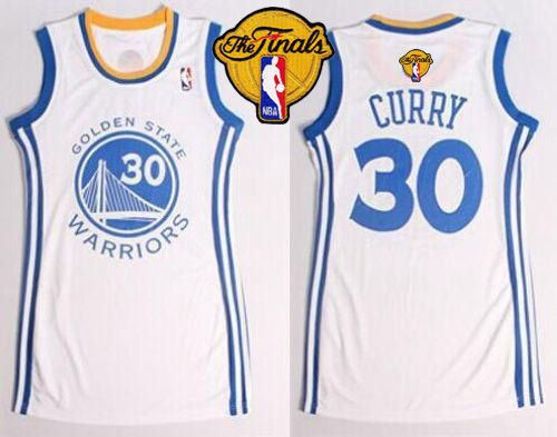 Women Golden State Warriors 30 Stephen Curry White The Finals Patch Dress NBA Jersey