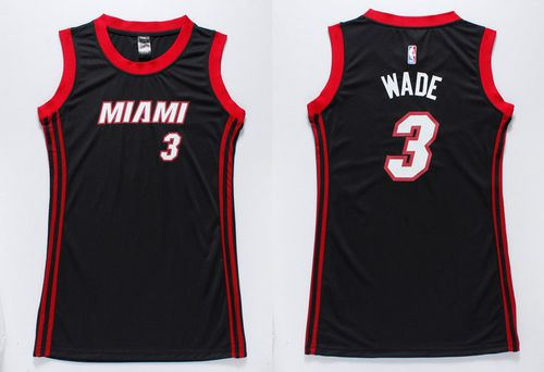 Women Heat 3 Dwyane Wade Black Dress NBA Jersey
