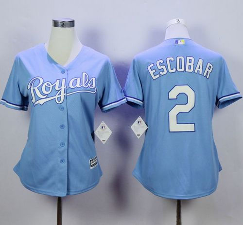 Women Kansas City Royals 2 Alcides Escobar Light Blue Home MLB Jersey
