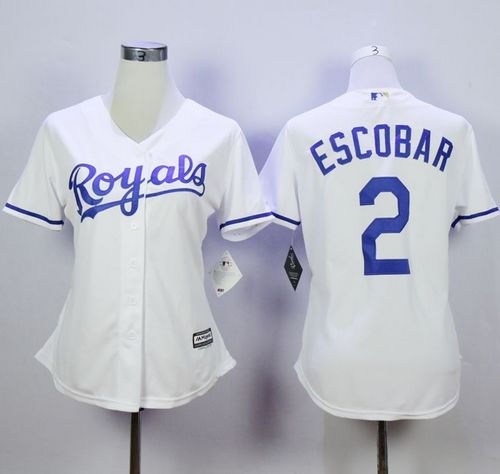Women Kansas City Royals 2 Alcides Escobar White Home MLB Jersey