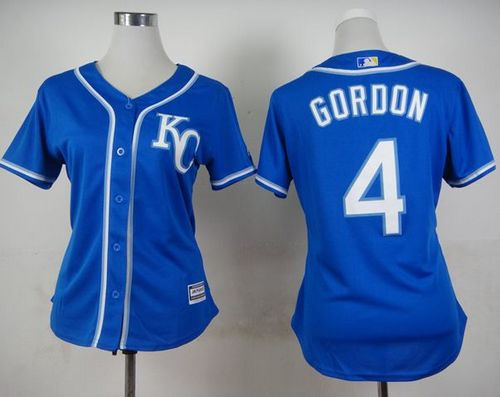 Women Kansas City Royals 4 Alex Gordon Blue Alternate 2 Baseball Jersey