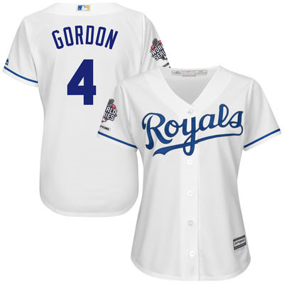 Women Kansas City Royals 4 Alex Gordon White Cool Base 2015 World Series Champions MLB Jersey