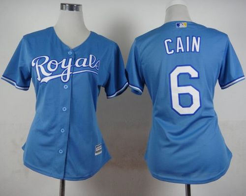 Women Kansas City Royals 6 Lorenzo Cain Light Blue Alternate 1 Baseball Jersey