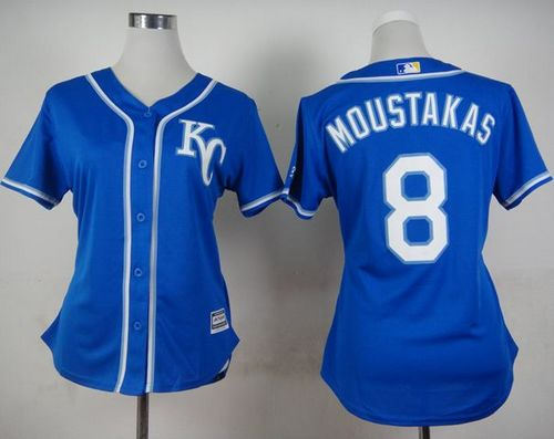 Women Kansas City Royals 8 Mike Moustakas Blue Alternate 2 Baseball Jersey