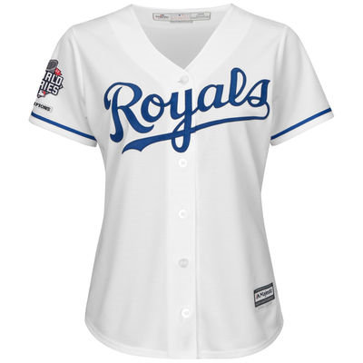 Women Kansas City Royals Blank White Cool Base 2015 World Series Champions MLB Jersey