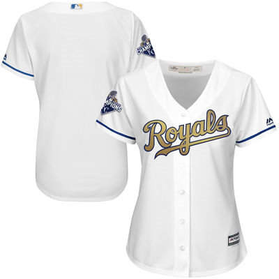 Women Kansas City Royals Blank White Gold Program Cool Base 2015 World Series Champions MLB Jersey