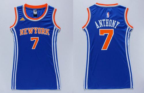 Women Knicks 7 Carmelo Anthony Blue Dress NBA Jersey