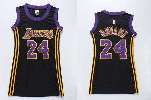 Women Lakers 24 Kobe Bryant Black(Purple No.) Dress NBA Jersey