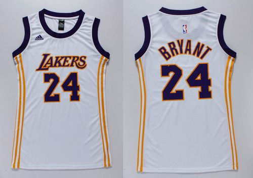 Women Lakers 24 Kobe Bryant White Dress NBA Jersey