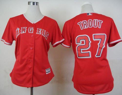 Women Los Angeles Angels of Anaheim 27 Mike Trout Red Alternate Baseball Jersey