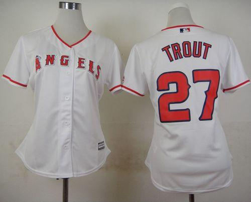 Women Los Angeles Angels of Anaheim 27 Mike Trout White Home Baseball Jersey