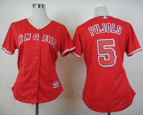 Women Los Angeles Angels of Anaheim 5 Albert Pujols Red Alternate Baseball Jersey