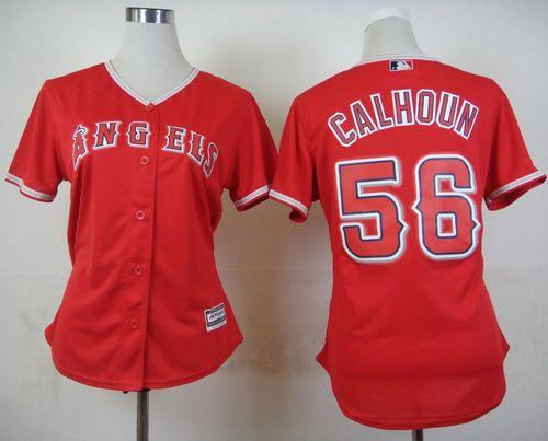 Women Los Angeles Angels of Anaheim 56 Kole Calhoun Red Alternate Baseball Jersey