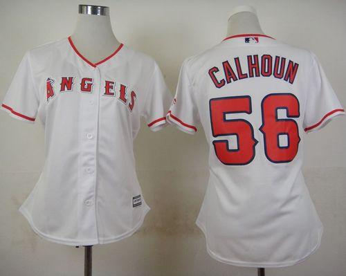 Women Los Angeles Angels of Anaheim 56 Kole Calhoun White Home Baseball Jersey